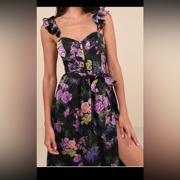 Lulus bustier Dress with Purple Rose Print XL NWT - Picture 3 of 3